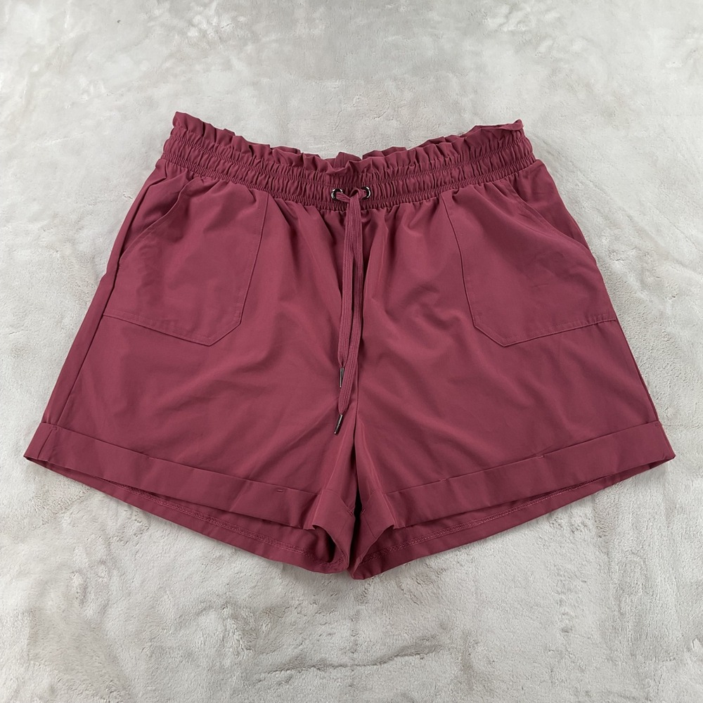 Danskin Womens Burgundy Paperbag Waist Active Shorts XL Cuffed 1751958
